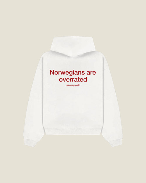 Norwegians Are Overrated Hoodie in white, back print