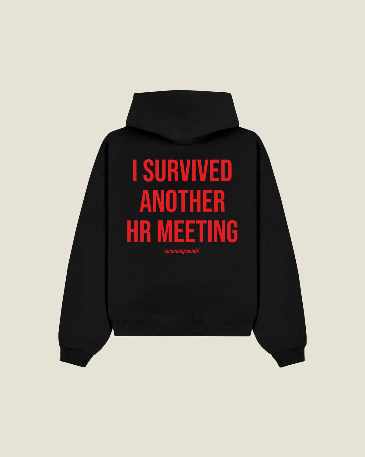 I Survived Another Hr Meeting Hoodie in black, back print