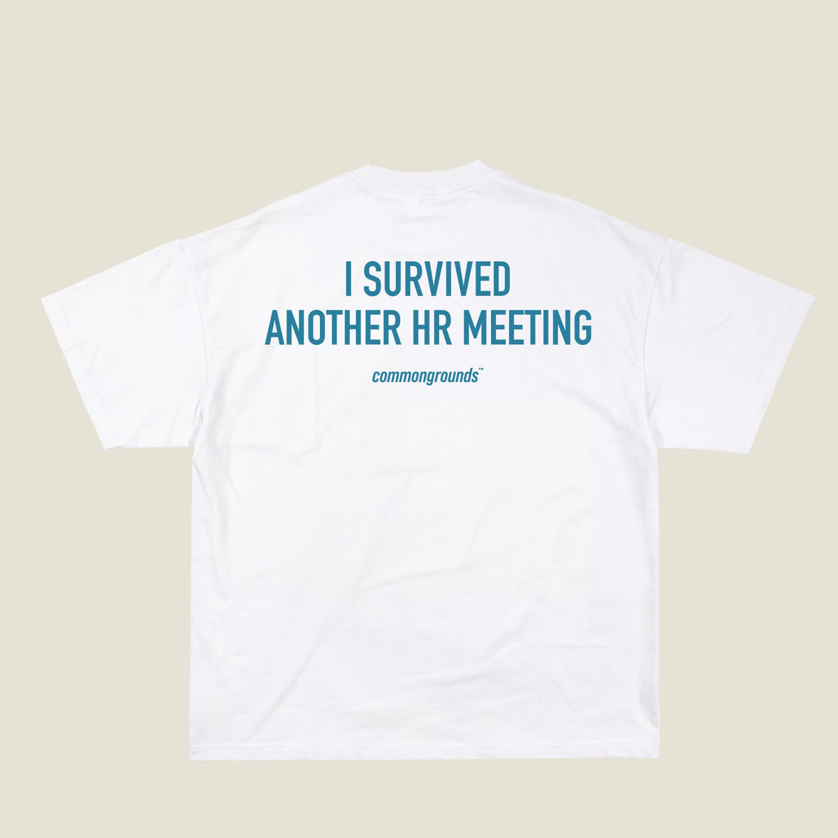 I SURVIVED ANOTHER HR MEETING Tee in white, back print