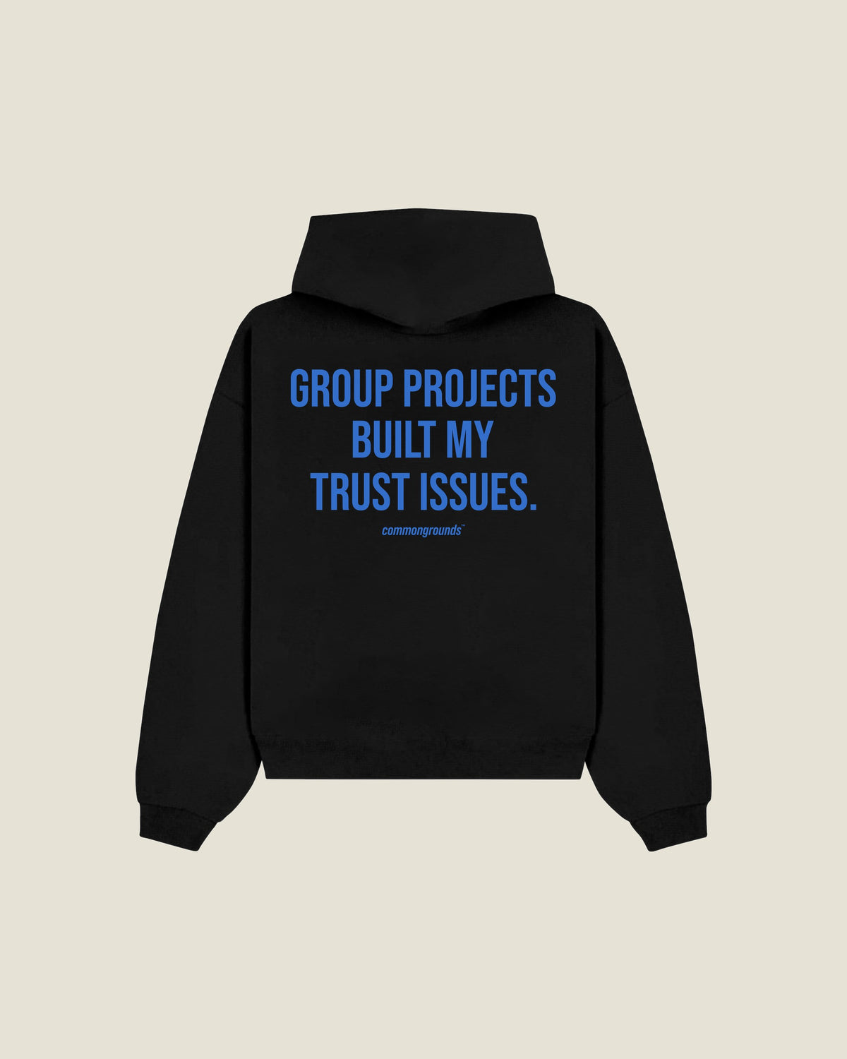 Group Projects Built My Trust Issues Hoodie in black, back print