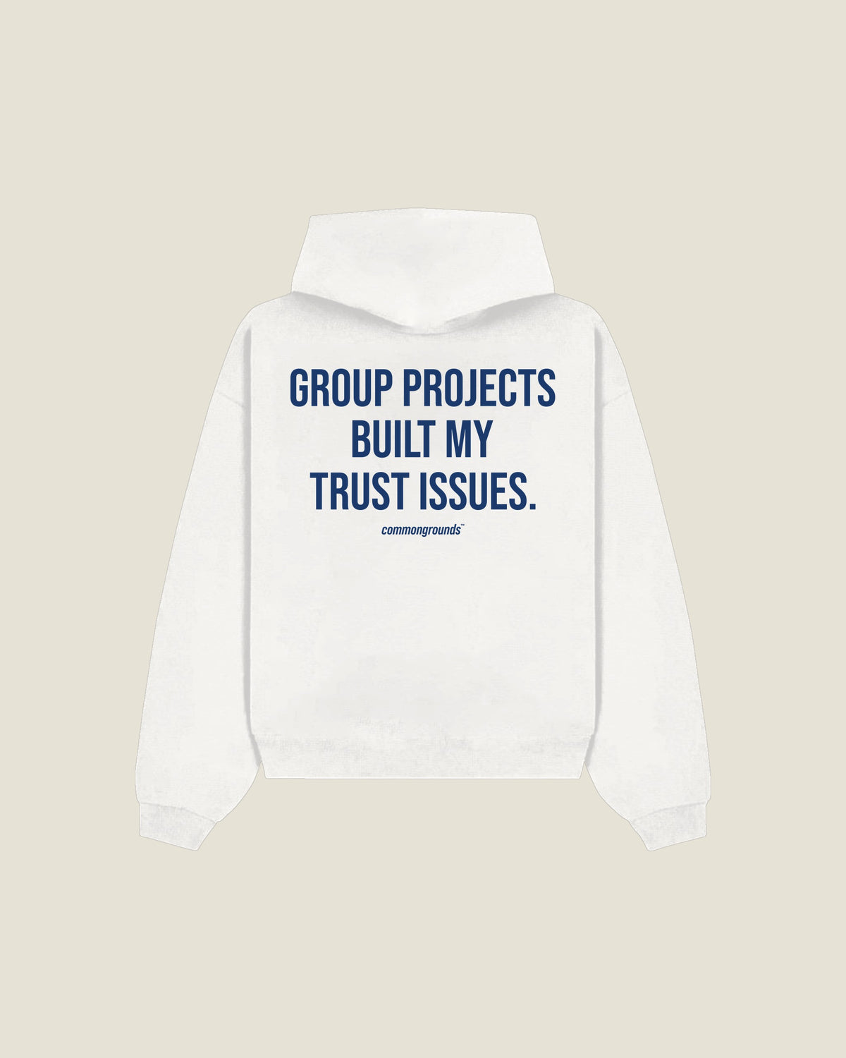 Group Projects Built My Trust Issues Hoodie in white, back print