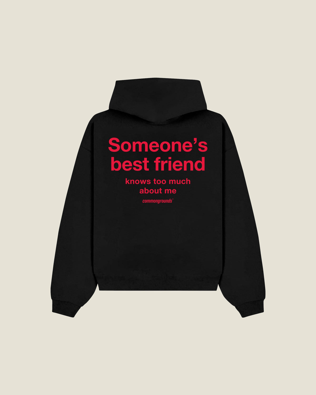 Someone's Best Friend Knows Too Much About Me Hoodie in black, back print