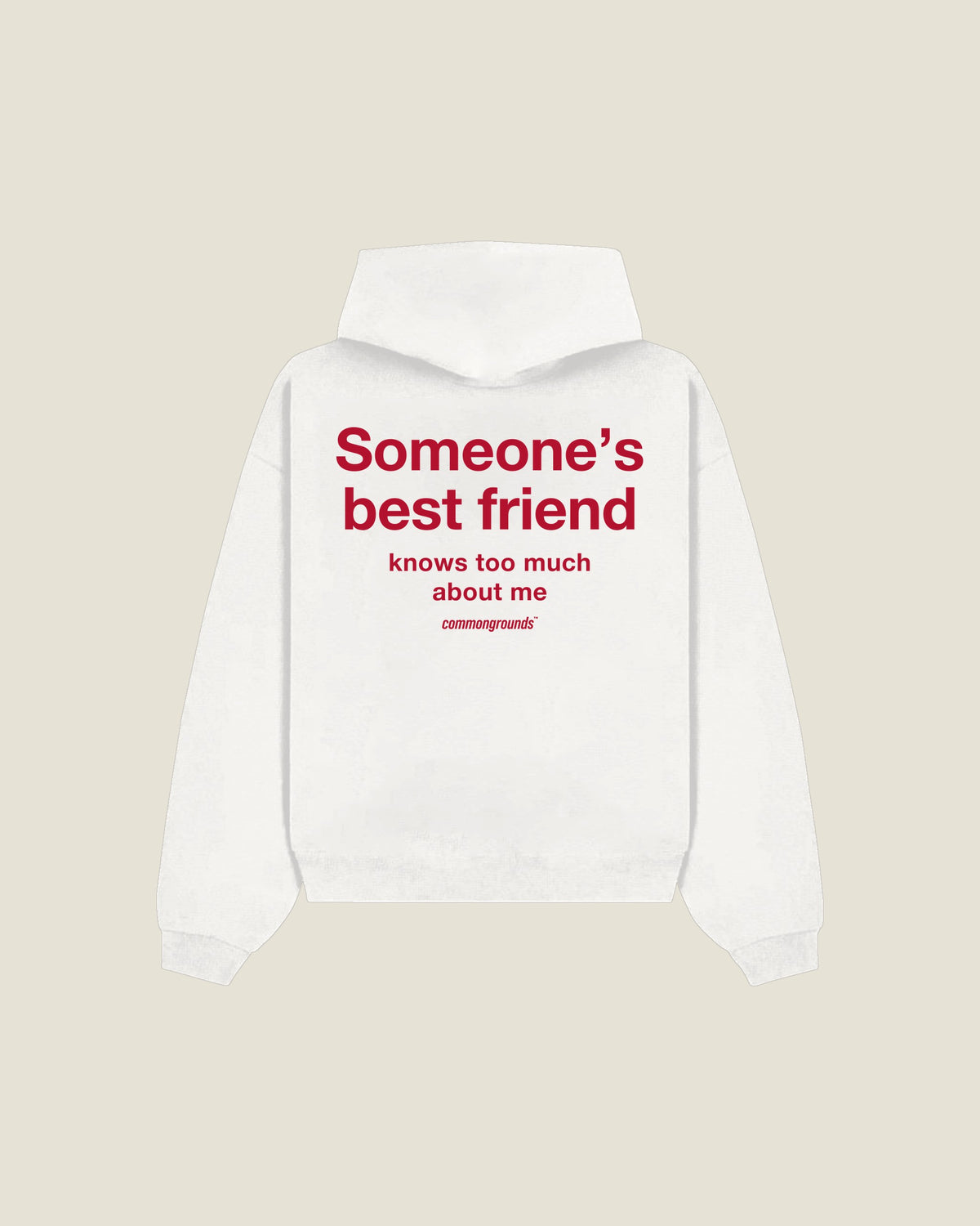 Someone's Best Friend Knows Too Much About Me Hoodie in white, back print