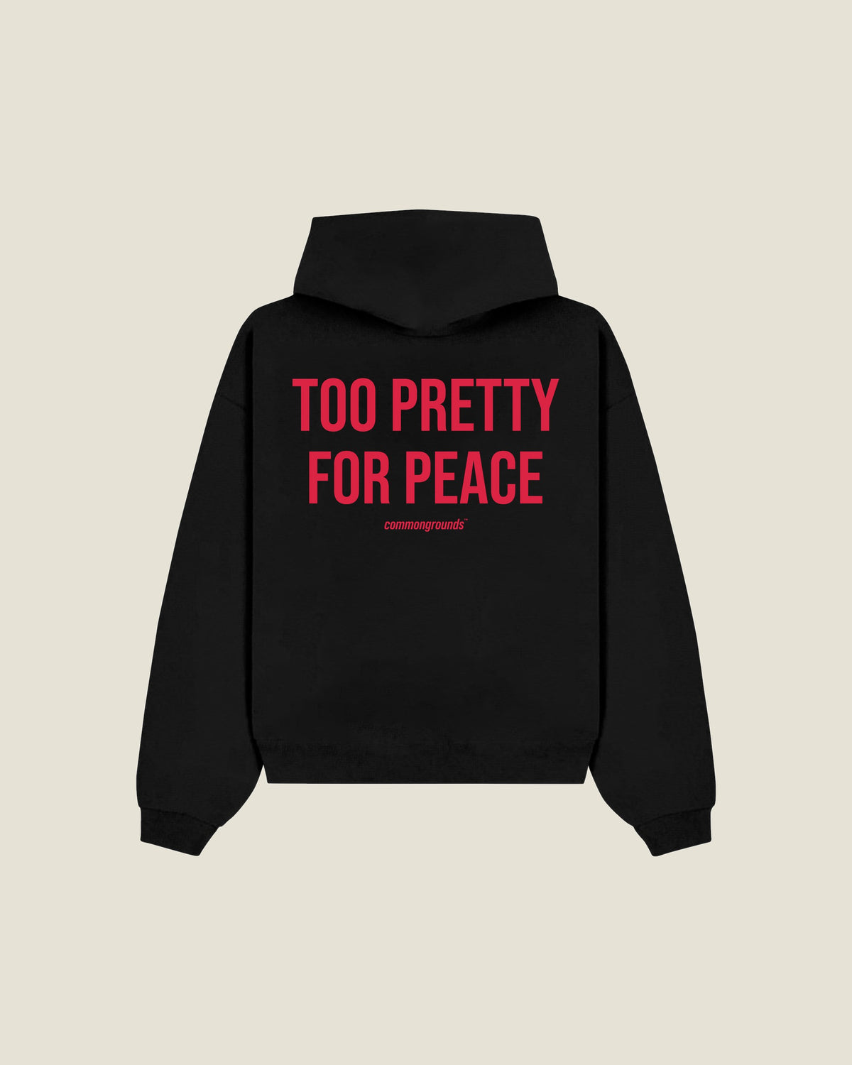 Too Pretty For Peace Hoodie in black, back print