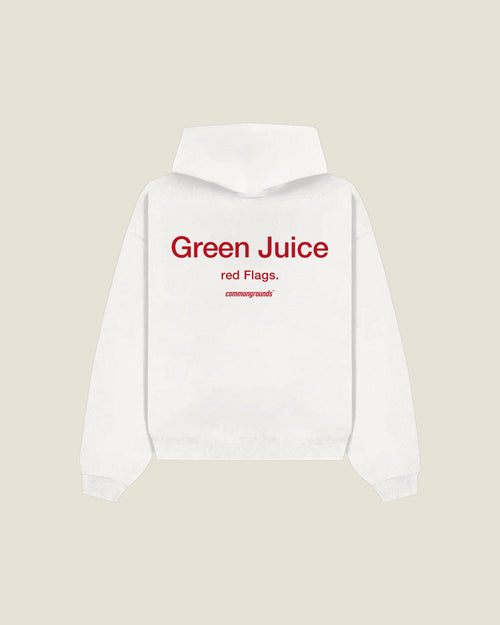 Green Juice Red Flags Hoodie in white, back print