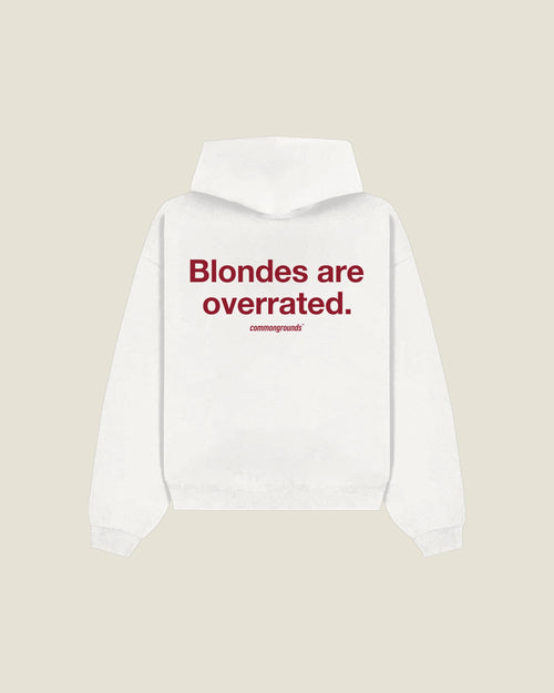Blondes Are Overrated Hoodie in white, back print