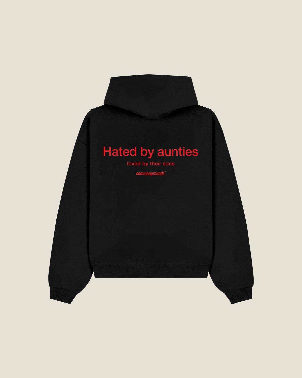 Hated By Aunties Loved By Their Sons Hoodie in black, back print