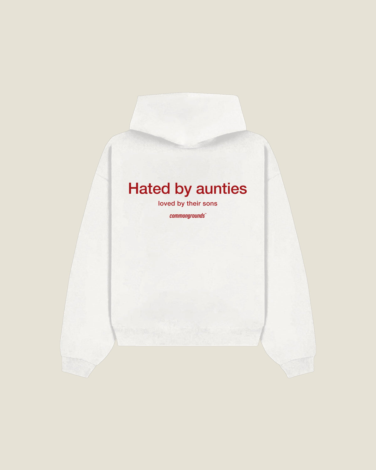 Hated By Aunties Loved By Their Sons Hoodie in white, back print
