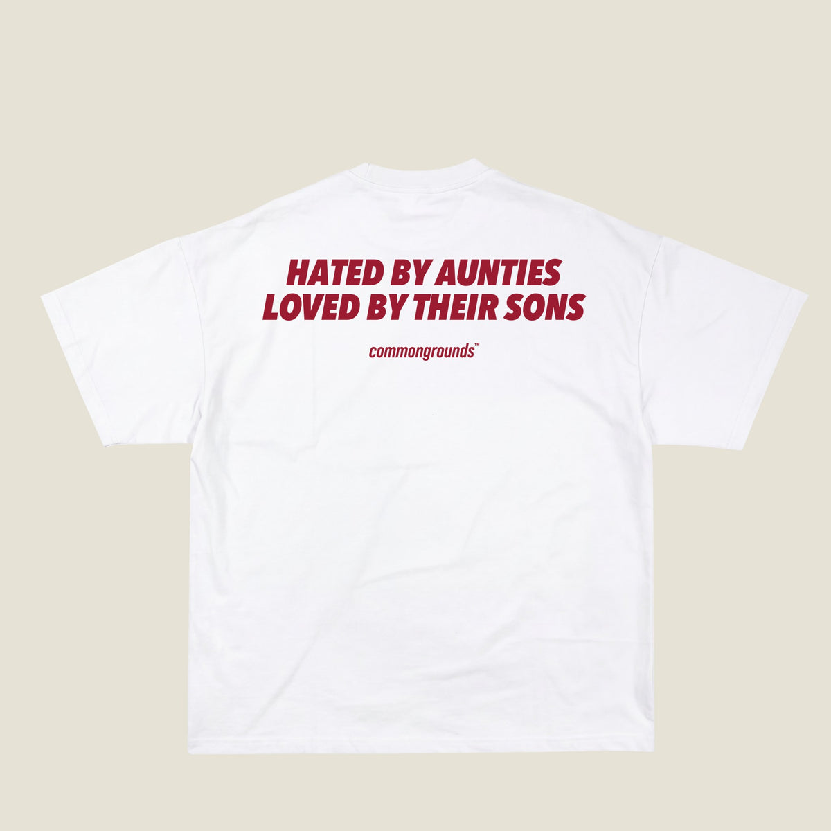 HATED BY AUNTIES LOVED BY THEIR SONS Tee in white, back print