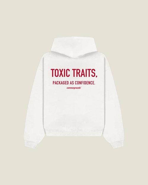 Toxic Traits, Packaged As Confidence Hoodie in white, back print